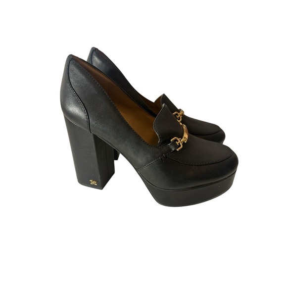 SAM EDELMAN Shoes Women's 5.5 Aurelie Platform Loafer Black Leather Career - Picture 1 of 8